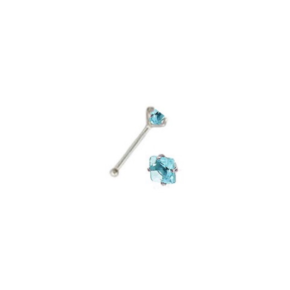 925 Sterling Silver Blue Crystal Nose Stud 3mm